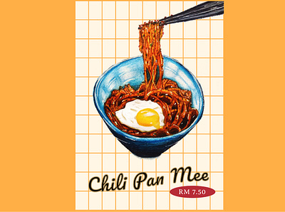 Chilli Pan Mee chilli pan mee color pencils design food food illustrator graphic graphic art graphic design illustration illustration art illustrator indonesia malaysia poster poster art poster design traditional art traditional illustration vintage watercolor