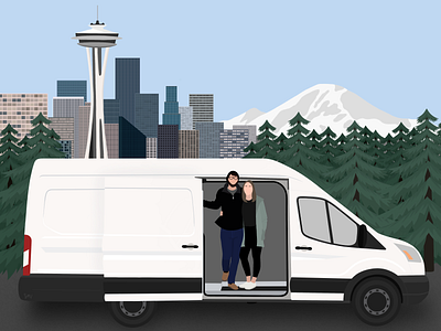 Seattle Vanlife campervan design digital art digital illustration icon illustration procreate seattle space needle tinyhouse vanlife