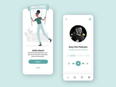 Podcast Application Concept app design flat minimal music music app podcast ui