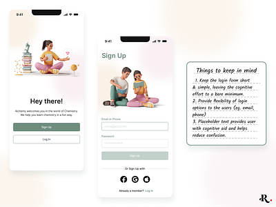 Sign Up/ Log In 3d app chemistry clean creativity dailyui design education flat illustration interface minimal pastel simple trending ui uidesign uitrends uiux userinterface