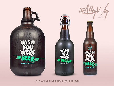 Cold Brew Coffee Bottles for Sweet Alley 2d 3d black bold branding coffee cold brew dark lettering packaging trendy typography