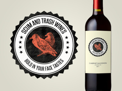 Cabernet Wine Label birds circles distressed label scum and trash steelfish texture wine