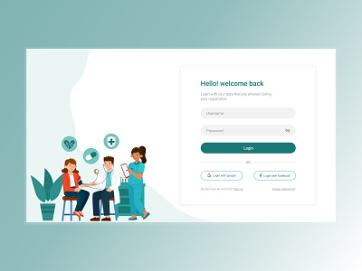 Login screen for doctor channeling system design icon illustration ui ux vector web