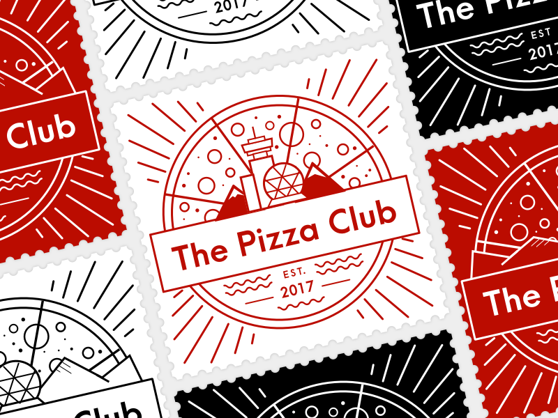 The Pizza Club vancouver postage stamp pizza branding vector design logo illustration