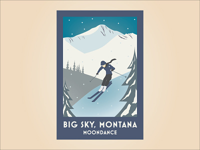 Big Sky, Montana Poster art nouveau deco illustration poster winter