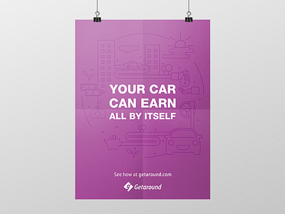 Your car can earn all by itself car sharing earn getaround icon illustration income money passive poster vector