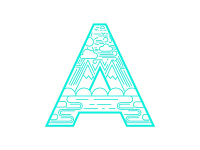 A is for Adventure a adventure alphabet icon illustration line mountains sun travel