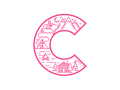 C is for Camping cabin camping icon iconography illustration outdoors tent travel type
