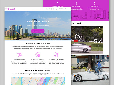 Hello New Jersey! car car share drive getaround illustration landing page new jersey rent rental share ui web