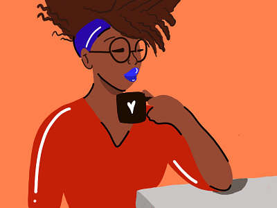 Sipping Coffee black history month black woman blue character coffee design ipad pro lips procreate woc women