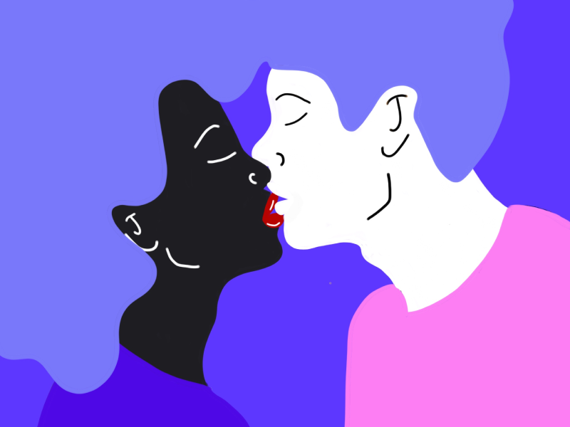 Happy Valentines Day illustration flat kiss character interracial couple valentines day love