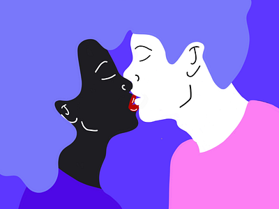 Happy Valentines Day character couple flat illustration interracial kiss love valentines day