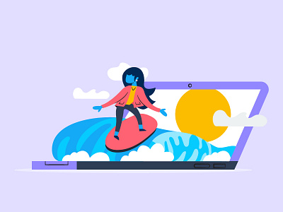 Surfing Or Waterever asana character friday fun laptop relax surf wave work