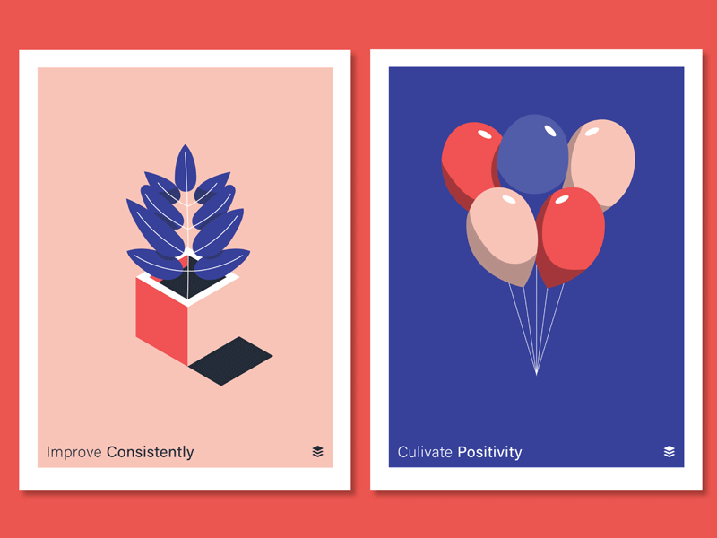 Improve Consistently | Cultivate Positivity minimal color bold balloons plant lighting poster values buffer design illustration