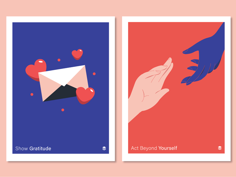 Show Gratitude | Act Beyond Act buffer color design gratitude hands hearts illustration minimal poster values