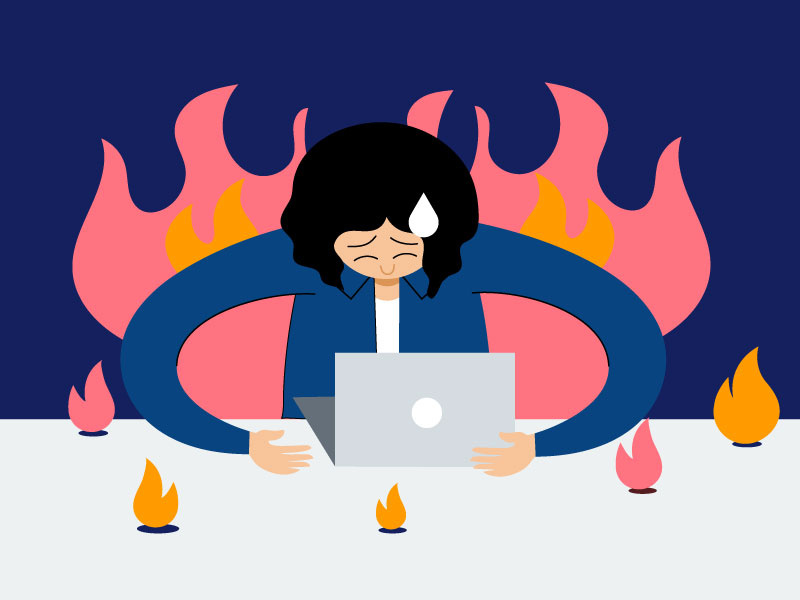 Avoid Burnout work fire burnout workload asana line character vector illustration