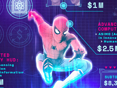 How Much Would a Real-Life Spider-Man Super-Suit Cost? comic books digital art editorial design fandom graphic design infographic marvel marvel comics mcu peter parker photomanipulation spider man spiderman superhero tom holland