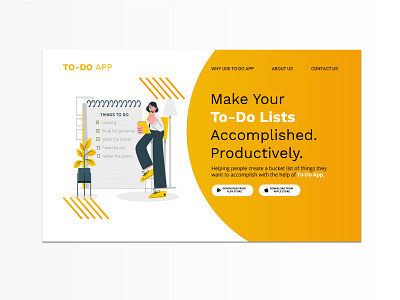 To Do App - Yellow app branding design illustration minimal typography ux web