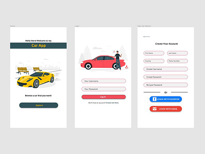 Car App app design figma illustration minimal prototype typography ui