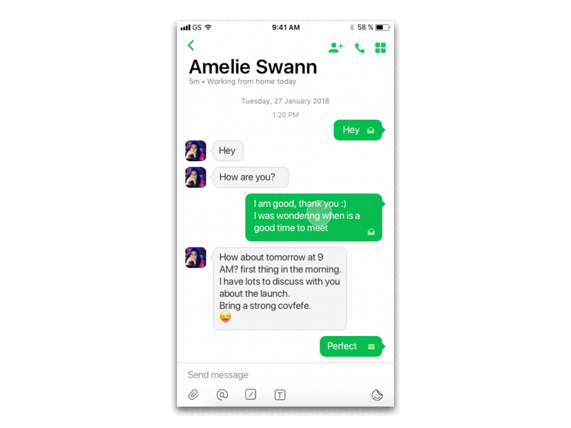Actions for messages animation app design chat ios micro animations mobile principle prototype reactions ui ux