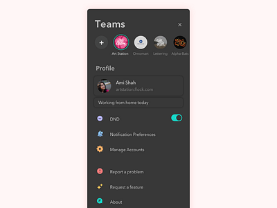 Profile Page - Dark UI dark ui ios design mobile profile settings page status teams ui ux