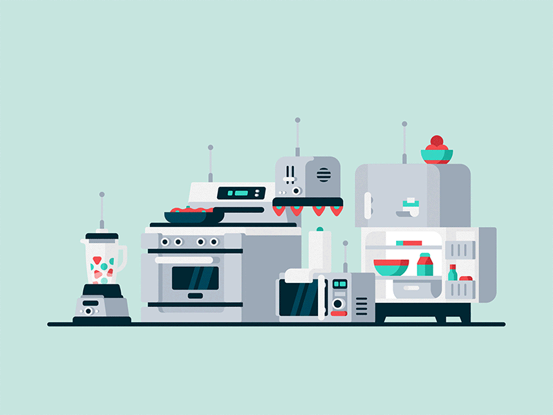 Kitchen of the Future animation blender eatsleepvector fridge gif ibm illustration kitchen microwave motion stove toaster
