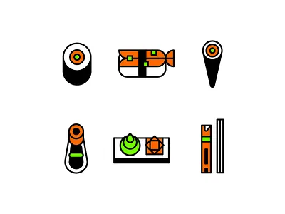 Sushicons asian chopsticks ginger highfivebro icon set icons japan nigiri roll soy sauce sushi wasabi