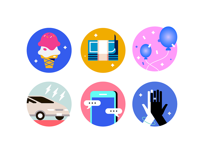 Color Explorations ice cream balloons money high five phone car color exploration icons