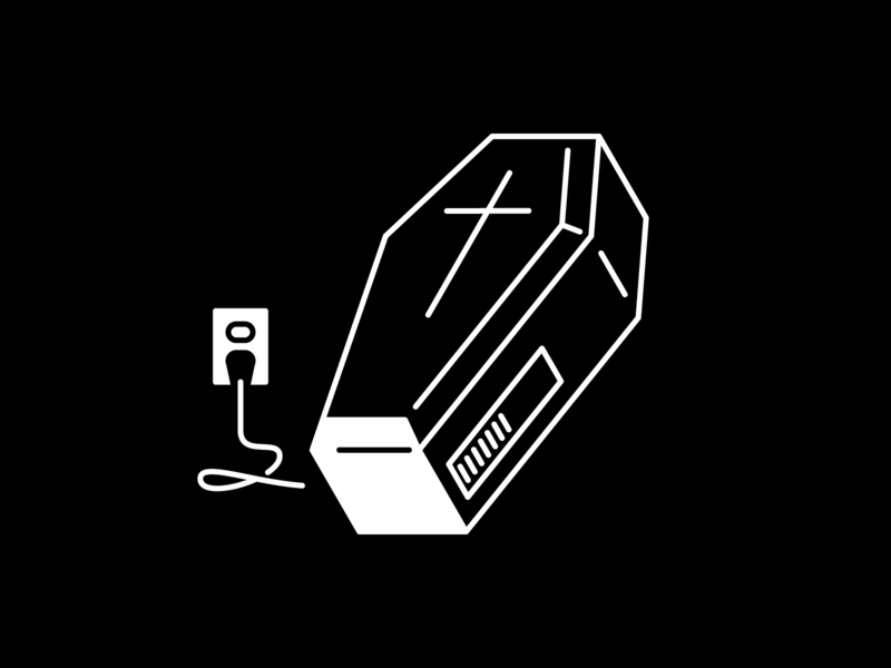 Exhausted black and white brb bye charging coffin dead exhausted illustration inktober minimal vectober