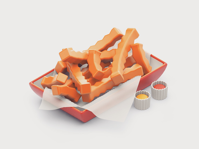 Crinkle Cut mustard ketchup 3d food junk food crinkle cut fries cinema 4d