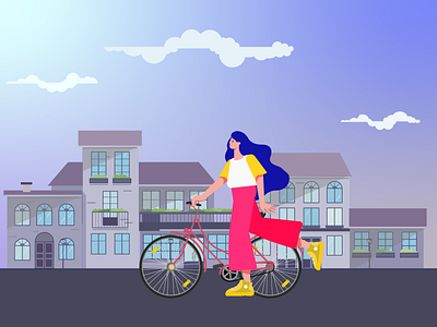 Woman pose with bike in city illustration design graphic design illustration vector