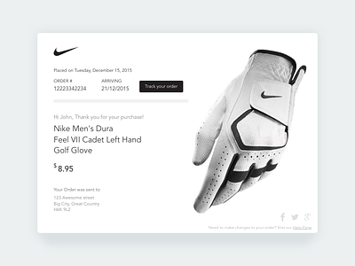 Email Receipt 017 buy dailyui design email email receipt glove golf nike purchase shipping ui