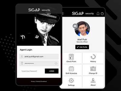 Security Systems app agent application black dashboad employee engagement login security service ui
