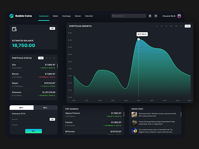 Bubble Coins - Cryptocurrency Dashboard banking crypto crypto exchange crypto news cryptocurrency dark theme dashboard fintech interface marketplace minimal nft product design ui ui design ux ux design wallet web web design