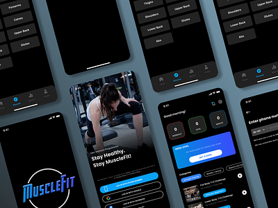 MuscleFit - Fitness & Workout Application 💪 android app concept crossfit design exercise figma fitness fitness app fitness app design gym app gym app design health home workout ios mobile app ui ux wellness wellness app workout