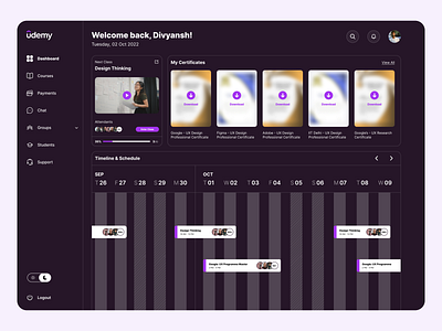 E-learning Dashboard - Udemy (Concept Dashboard) branding class course dashboard design e learning edtech education figma language learn minimal online college online courses online school study techable ui ux web app