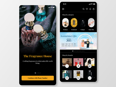 The Perfume House - Perfume Shop App app app concept body mists buy dark mode dark theme deodorants design e comm e commerce fashion figma fragrances mobile perfume perfumes shop shopping ui ux