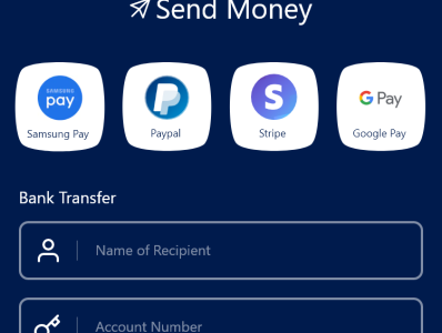 finance app ui for sending money