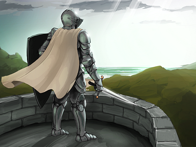 Solitude Knight armor drawing helmet illustration knight ocean sea shield sword