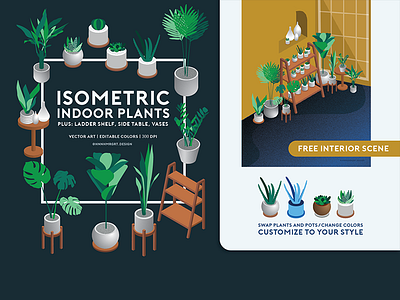 Isometric Indoor Plants digital art illustration illustrator isometric isometric art isometric design modern illustration plant illustration plants vector
