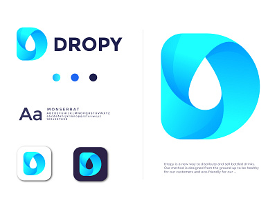 D + water drop Dropy logo design app blue branding company creative logo d monogram drop icon illustration logo modern vector water