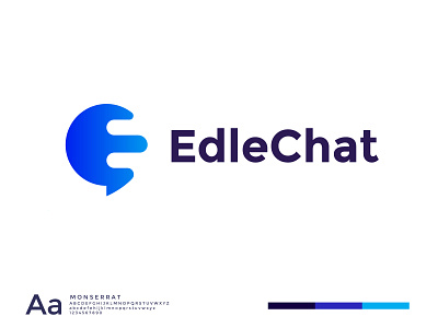 EdleChat logo abstract blue branding chat clean concept creative illustration lettering logo social software vector