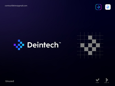 Deintech logo api blockchain crypto data deintech developer digital fintech futuristic identity logo logo design network pattern programming software tech logo technology