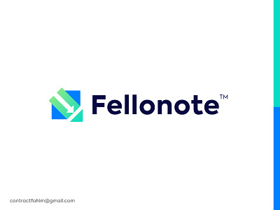 Fellonote logo | note + pencil + arrow logo concept brand identity logo logo design modern logo note notebook notebooks notes smart app startup logo task tasks tool write