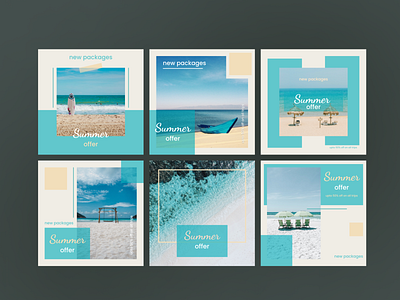 Instagram Post Collection | Summer Travel Offer 🌊 ad design clean design flat graphic design illustration instagram media modern offer package post sale sea social story summer ui