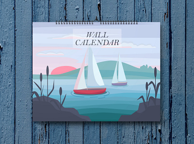 Wall calendar illustration векторная графика мокап