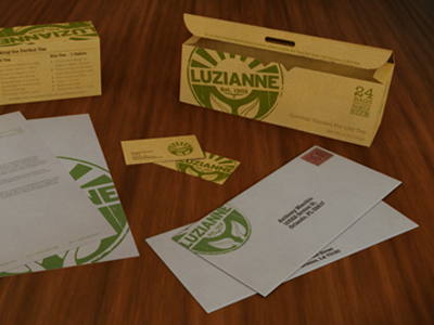 Luzianne Rebrand 3d brand business card identity logo packaging rebrand render stationery texture