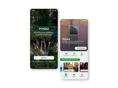 Poreia travel app light app design idea portfolio travel ui ux