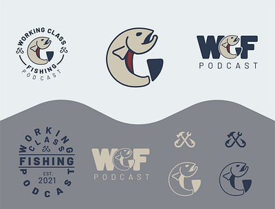 Working Class Fishing Podcast Branding boating branding design fishing graphic design hiking illustration logo outdoors podcast typography ui vector
