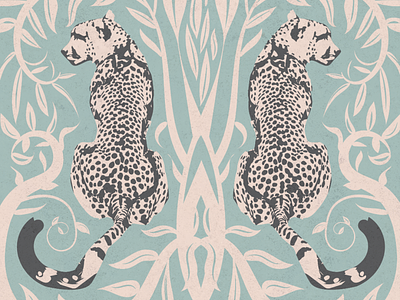Two Cheetahs is Better Than One animal beige blue cat cheetah contemporary cream floral flower graphic pattern print safari textile print vector vine wildlife